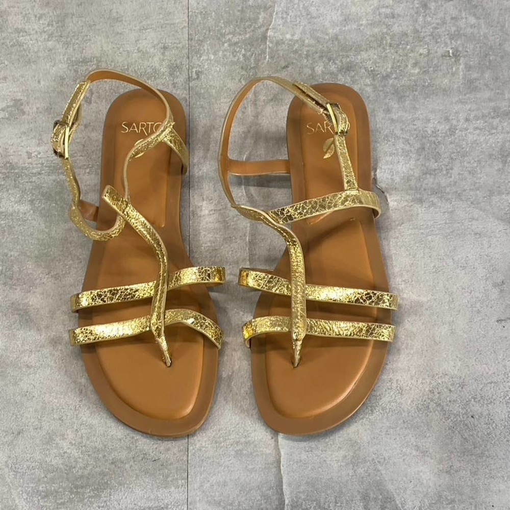 Sarto By Franco Sarto Women's Gold Gemelli Round-Toe Strappy Flat Sandals SZ 6.5 - Picture 4 of 11